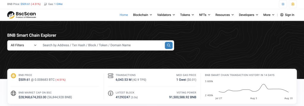 BscScan, Block explorer 